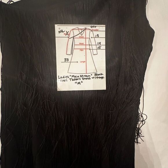 Main Strip Black Mini One Shoulder Fringe Dress Size M - Picture 9 of 9